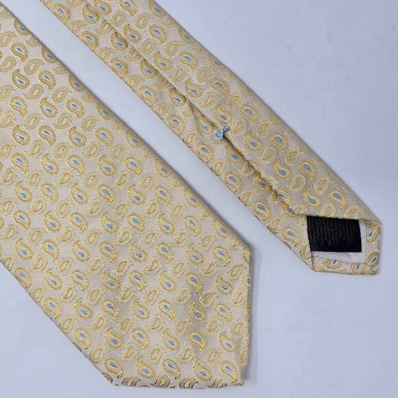 BROOKS BROTHERS MAKERS SILK TIE CREAM GOLD BLUE SATIN PAISLEY LUXURY 3.25" X 60" - Picture 1 of 2
